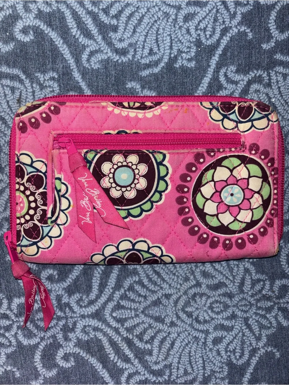Vera Bradley Hot Pink Quilted Zip Wallet with Floral Medallions